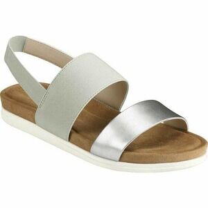 Aerosoles Women's Hoboken Slingback Sandal Silver Faux Leather/Elastic Size 7.5